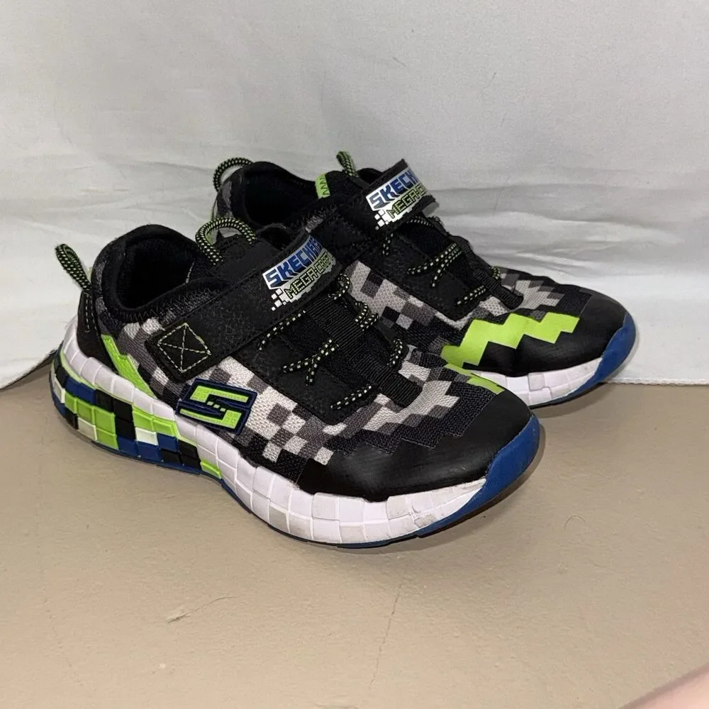 Skechers MEGA-CRAFT Boys Children’s Youth Sneakers Size 3 Blue Green Blocks